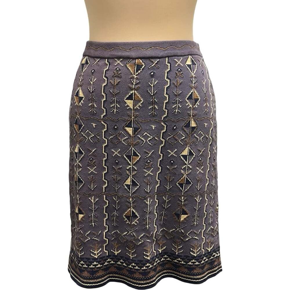 Vtg Peruvian Connection Tribal Knit Skirt M Purple Pull On Stretch Pima Cotton